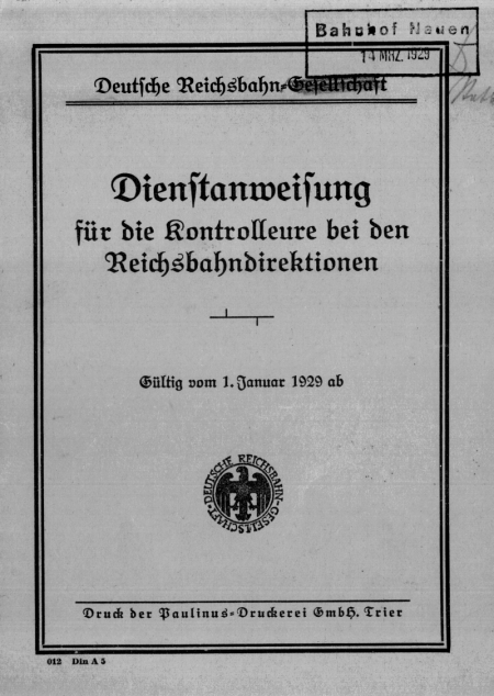 Dienstanweisung Kontrolleure der Reichsbahndirektionen
