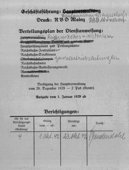 Dienstanweisung Kontrolleure der Reichsbahndirektionen