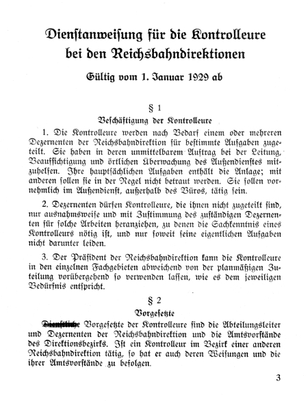 Dienstanweisung Kontrolleure der Reichsbahndirektionen