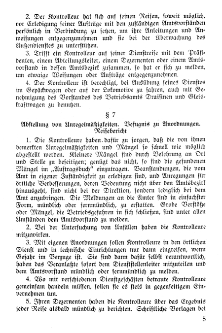 Dienstanweisung Kontrolleure der Reichsbahndirektionen