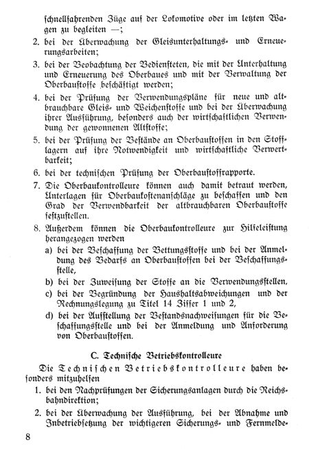 Dienstanweisung Kontrolleure der Reichsbahndirektionen