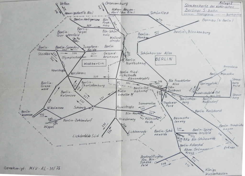 Streckenkarte S-Bahn Berlin 1977