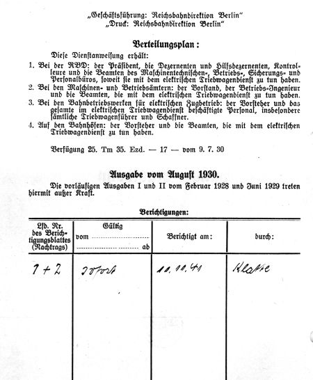 Dienstvorschrift Bedienung der Triebfahrzeuge der Bauart Stadtbahn