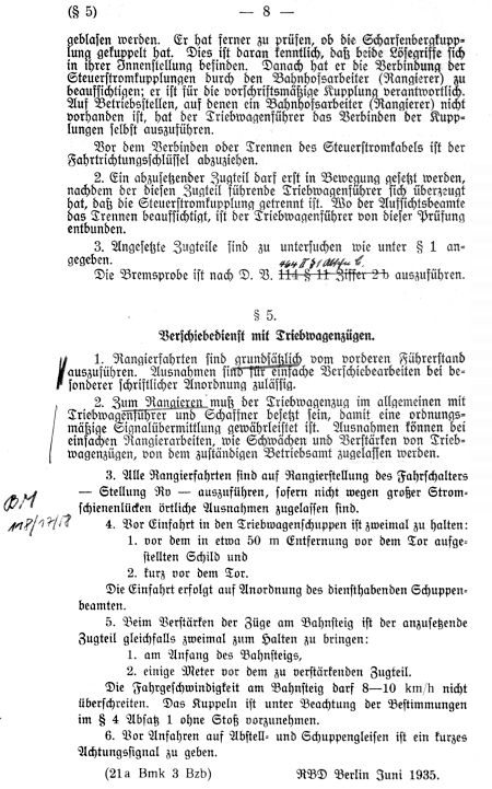 Dienstvorschrift Bedienung der Triebfahrzeuge der Bauart Stadtbahn