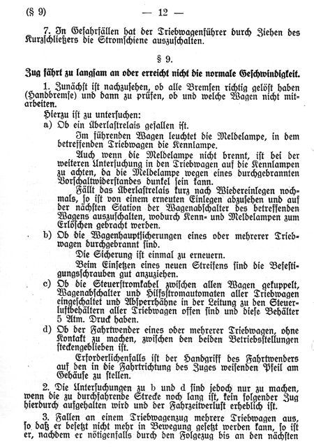 Dienstvorschrift Bedienung der Triebfahrzeuge der Bauart Stadtbahn