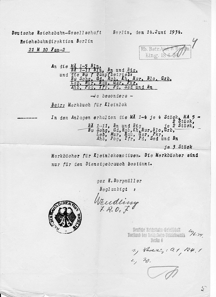 Anschreiben Kleinlokomotiven