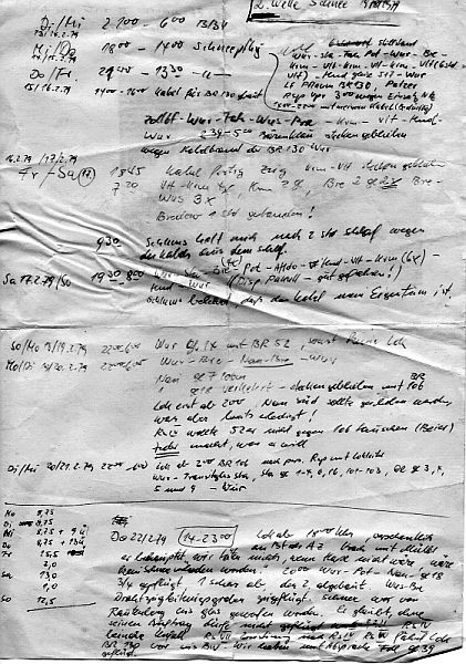 Handschriftliche Aufzeichnung Katastrophenwinter 1978/1979