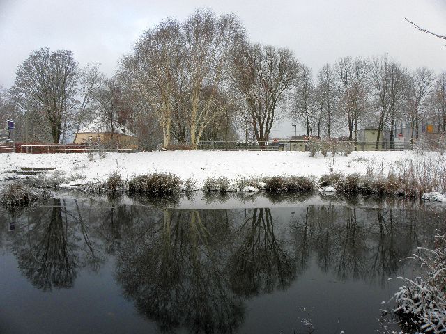 Der Sandfang der Rahlau in Hamburg, im Winter  ein Eisvogelrevier